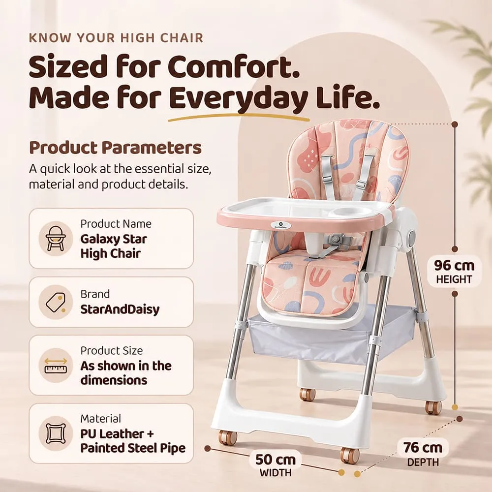 details and dimension of Galaxy high chair pink