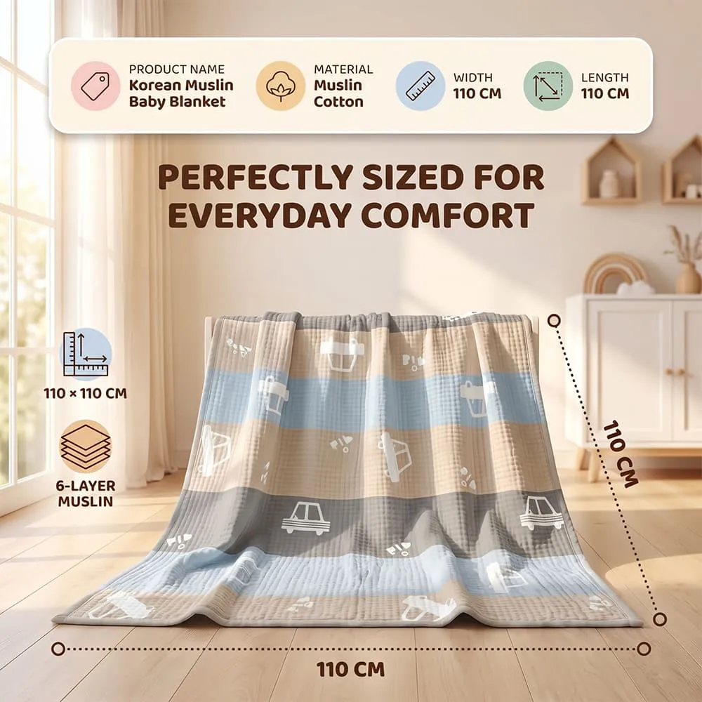 details and dimension of Korean Muslin Blanket Car print