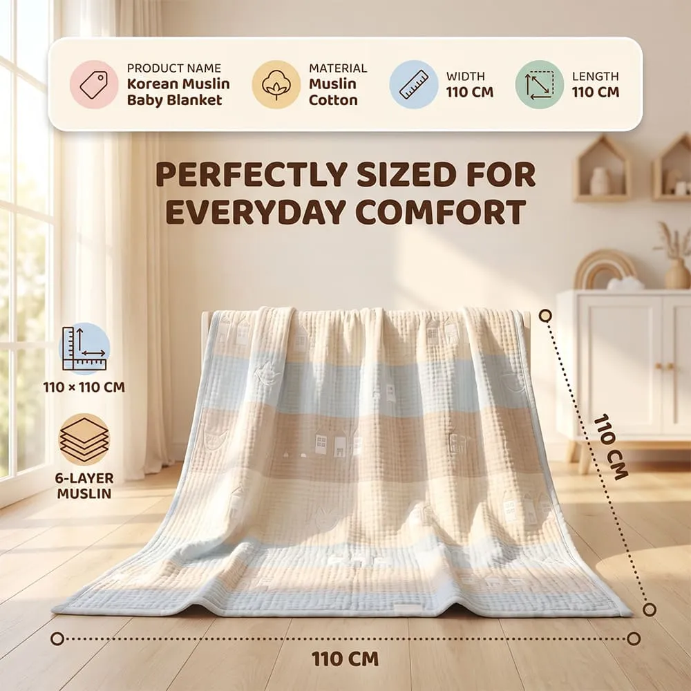 details and dimension of Korean Muslin Blanket Cat print