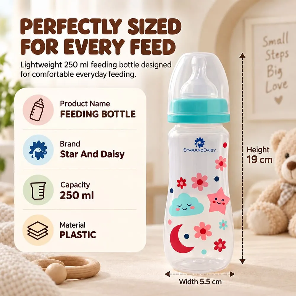 details and dimension of Plastic feeding bottle slim neck 250ml green