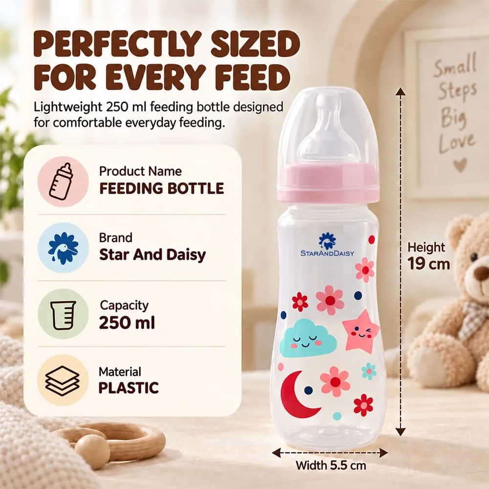 details and dimension of Plastic feeding bottle slim neck 250ml pink