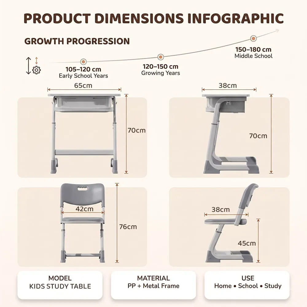 details and dimension of Smart Kids Study table yellow