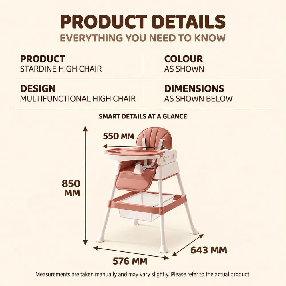 details and dimension of StarDine Baby High Chair Blue
