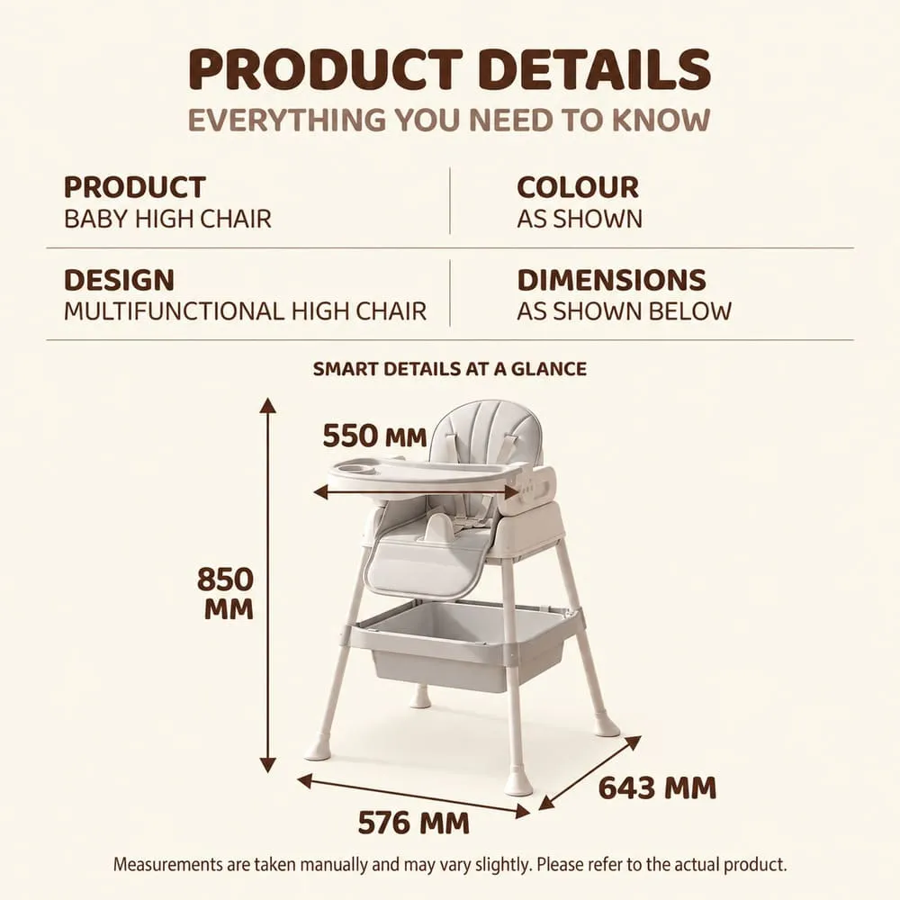 details and dimension of StarDine Baby High Chair Grey