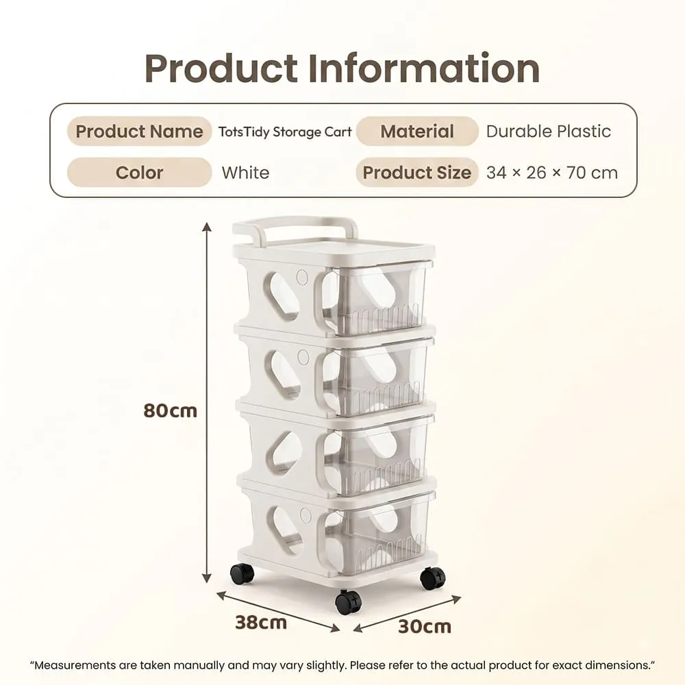 details and dimension of TotsTidy Storage Cart and Cabinet White