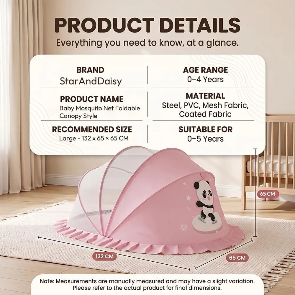 details and dimension of baby mosquito net foldable canopy style pink
