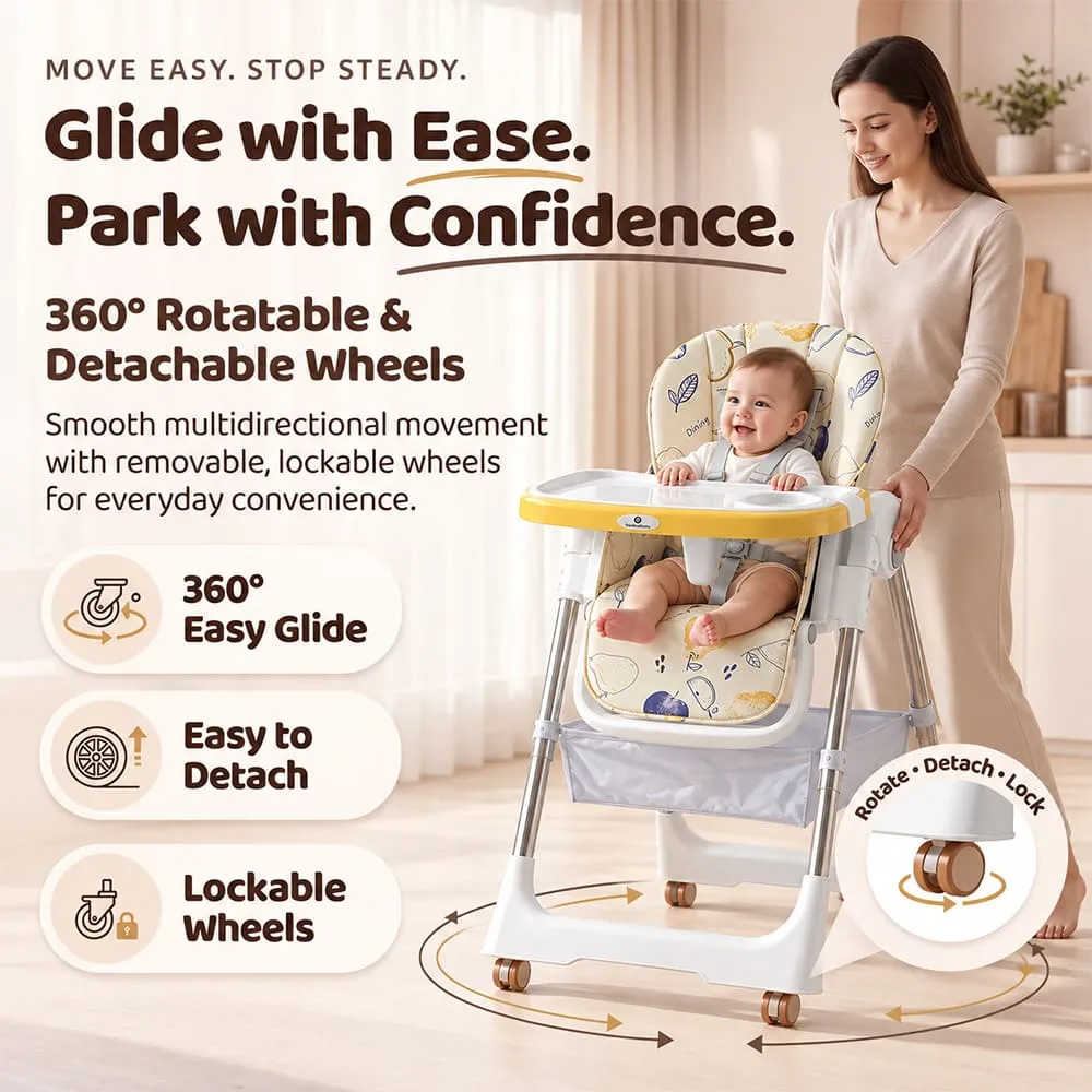 easy moving with wheels of Galaxy high chair yellow