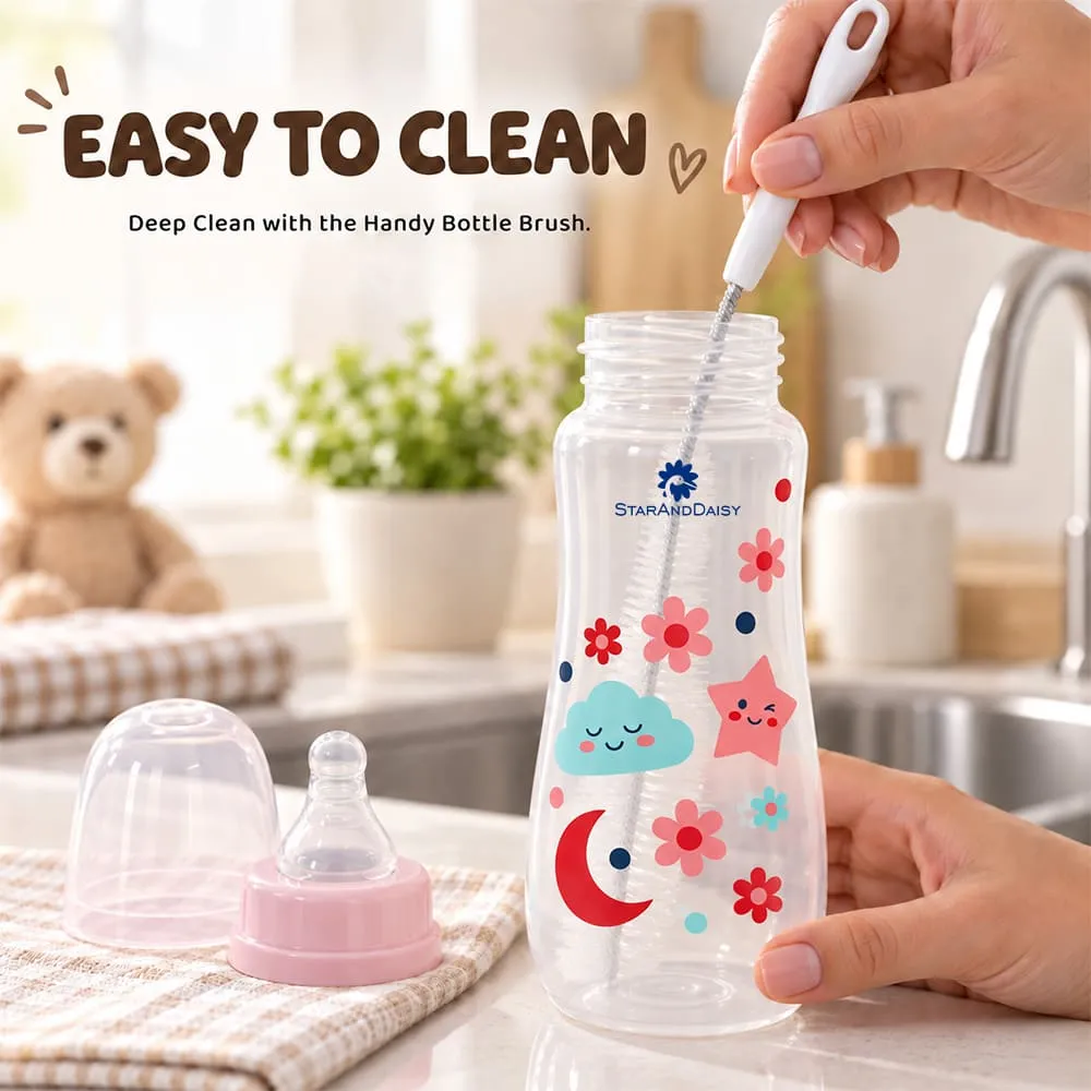 easy to clean Plastic feeding bottle slim neck 250ml pink
