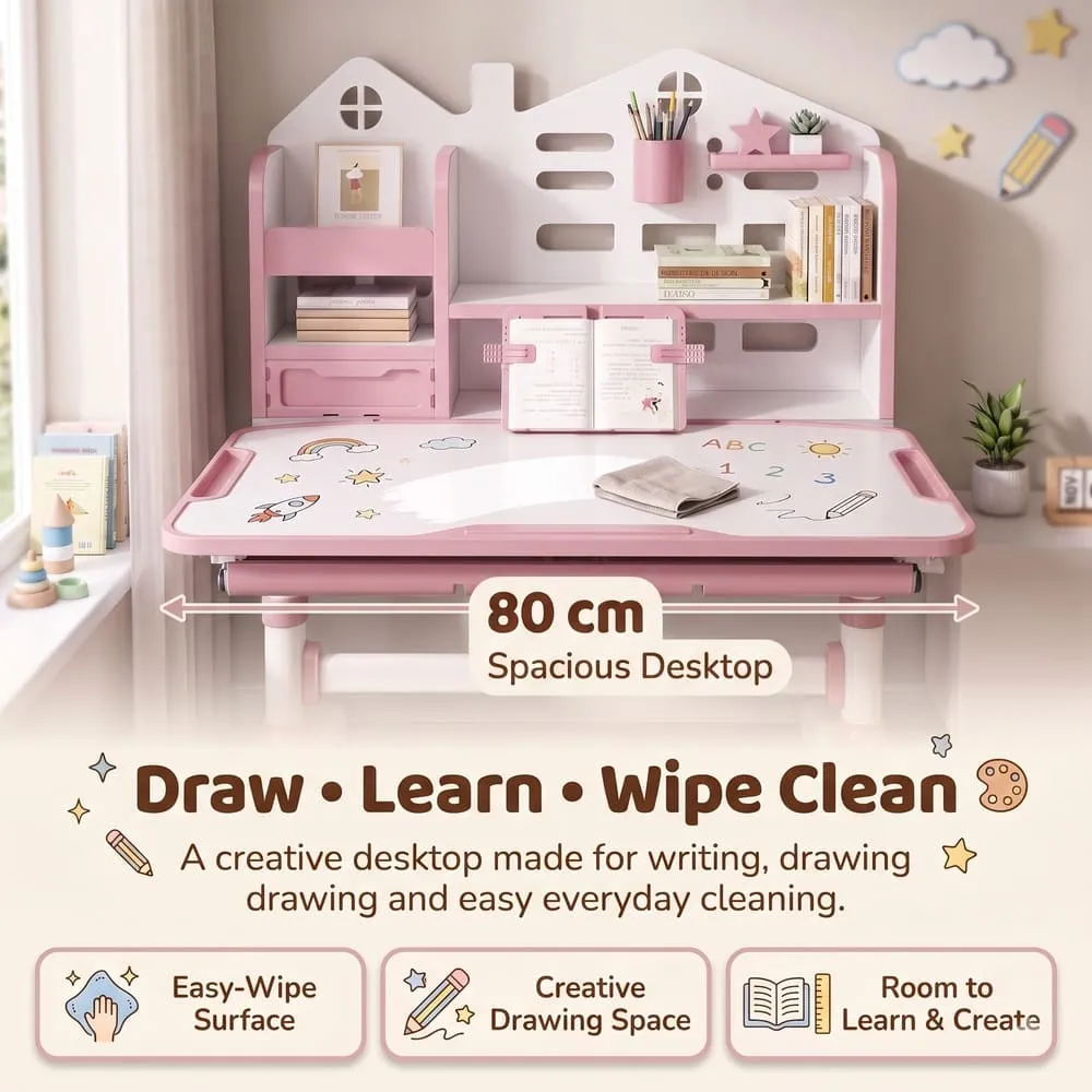 easy to clean Smart Kids Study Table 603 Pink