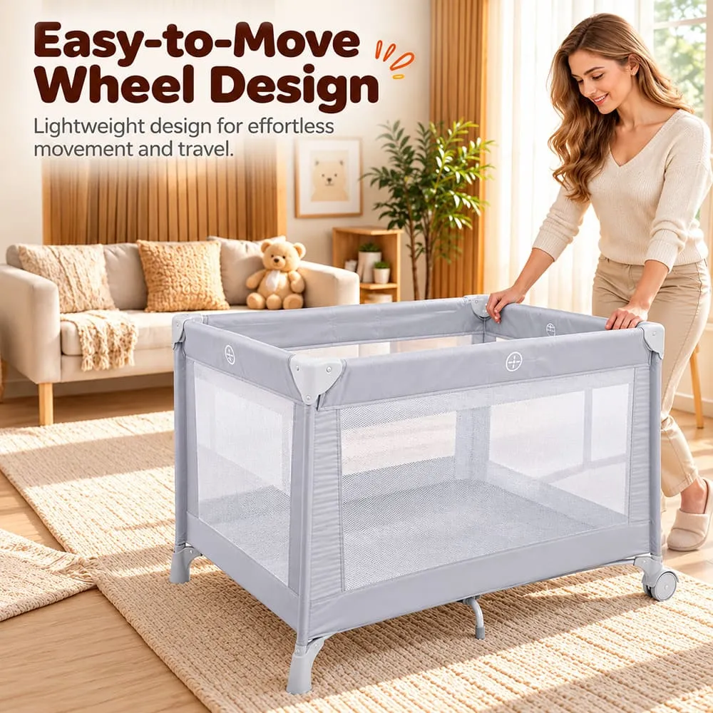 easy to move Baby Playpen Crib grey
