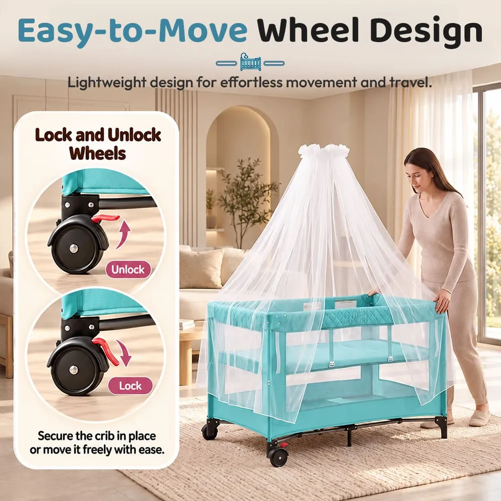easy to move Cozycove Baby Crib Light green