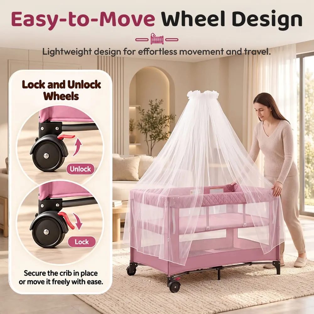 easy to move Cozycove Baby Crib Light pink