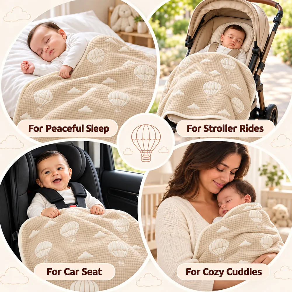 features Muslin 6 layer blanket beige balloon