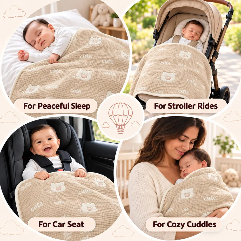 features Muslin 6 layer blanket beige big teddy