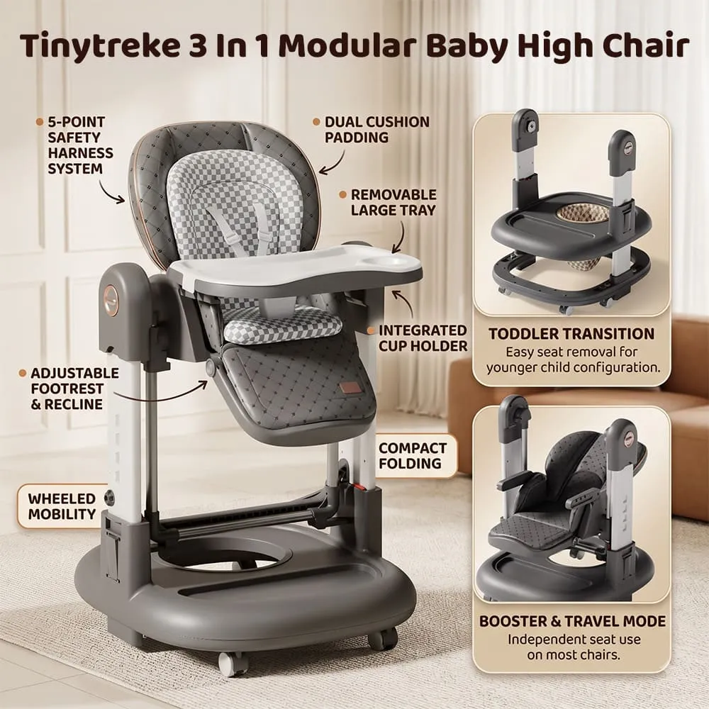 features Tinytrek 3 in 1 Modular Baby High Chair Grey