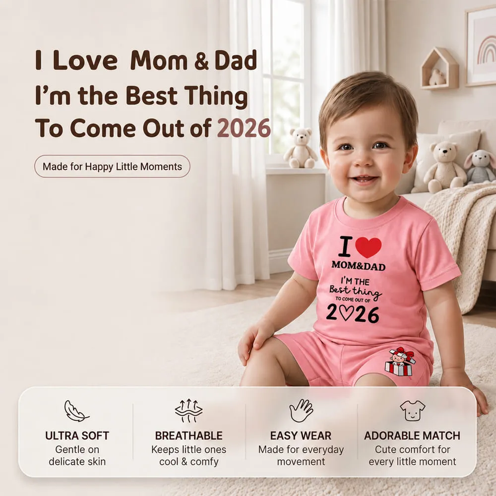features baby tshirt pink I love mom dad