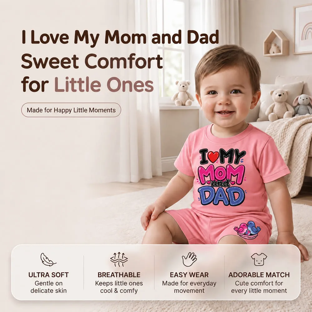 features baby tshirt pink I love my dad