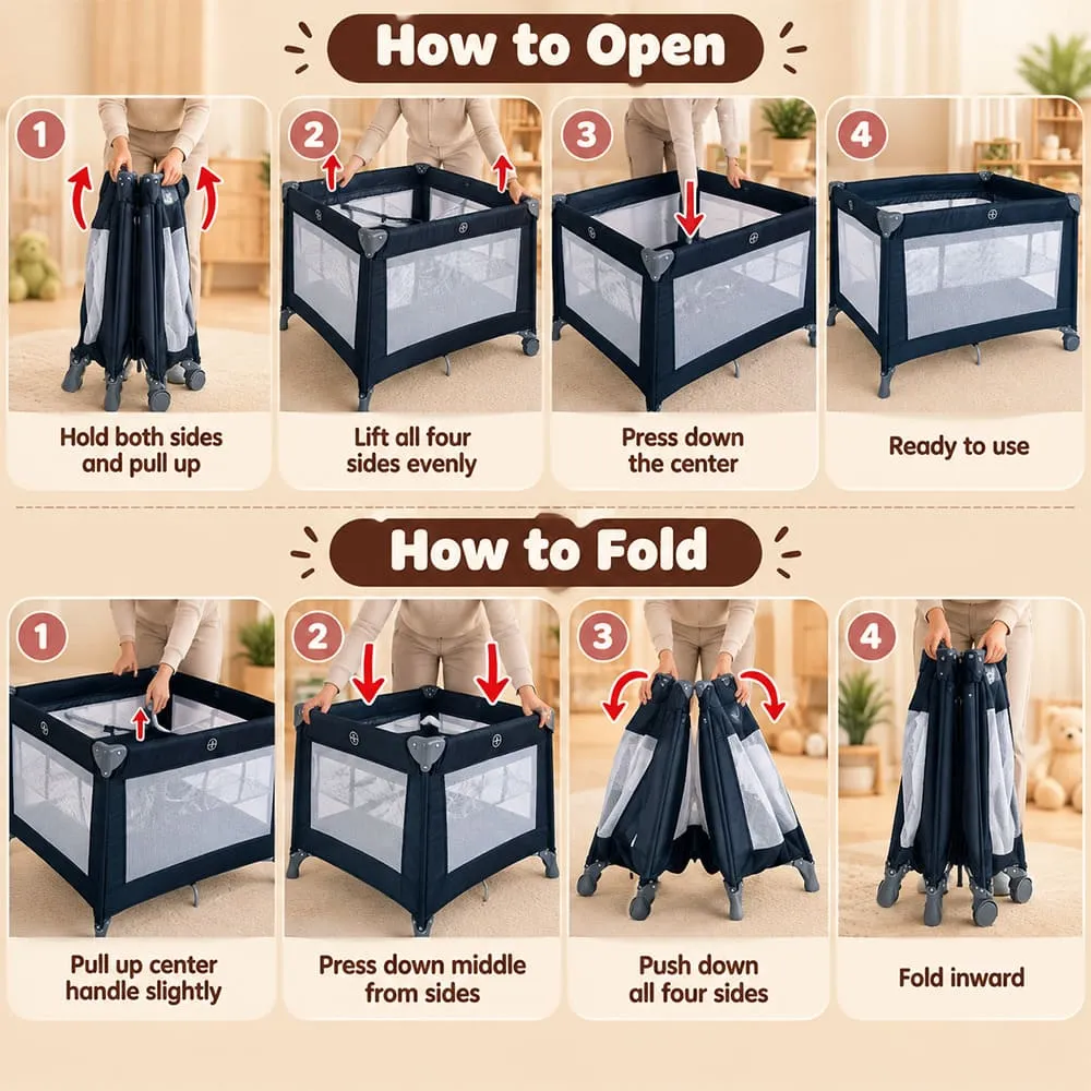 features of Baby Playpen Crib Blue