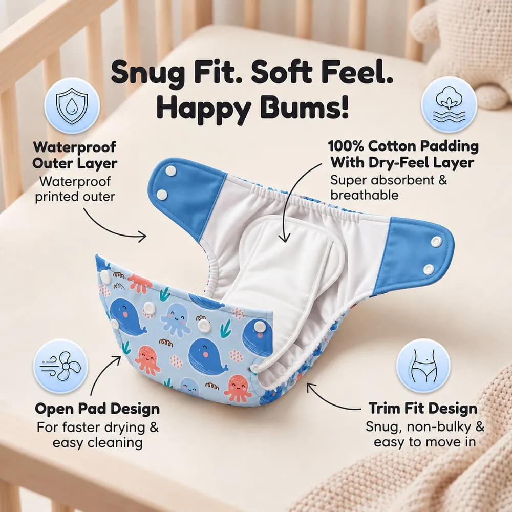 features of Baby reusable diaper blue