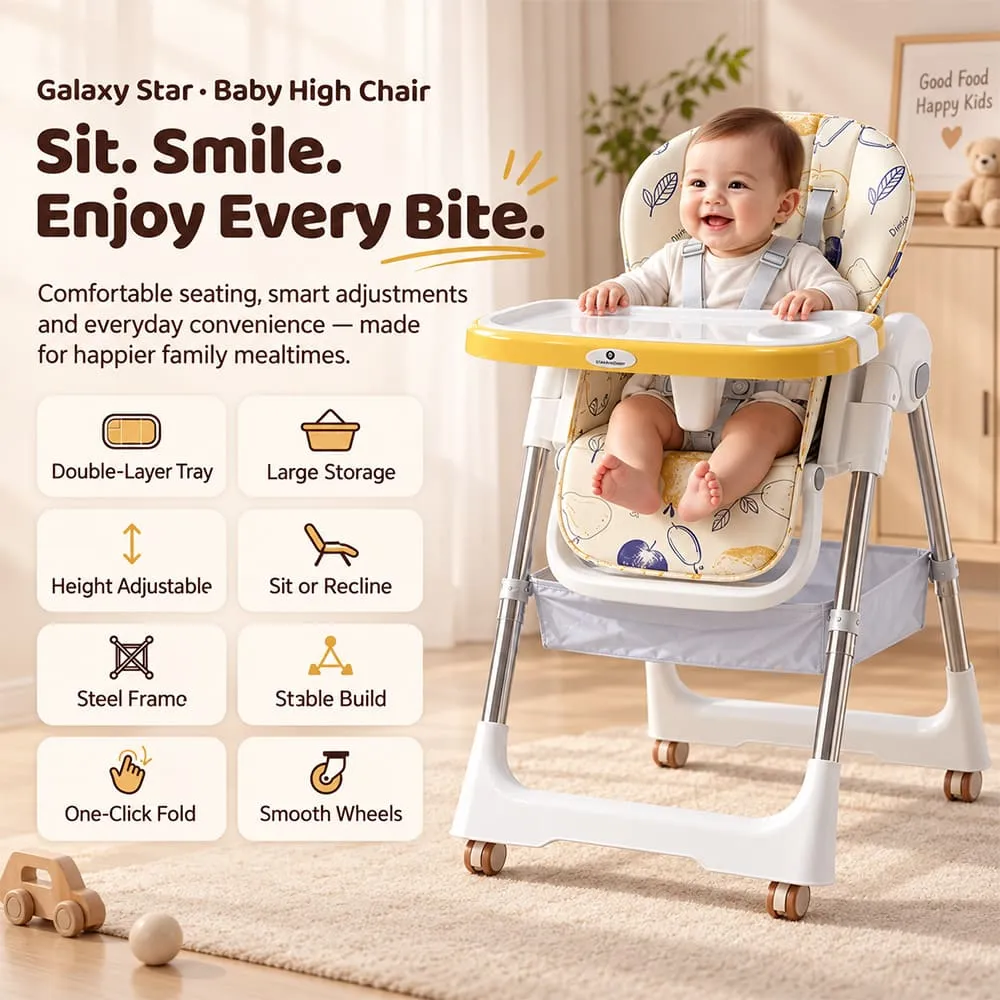 features of Galaxy high chair yellow