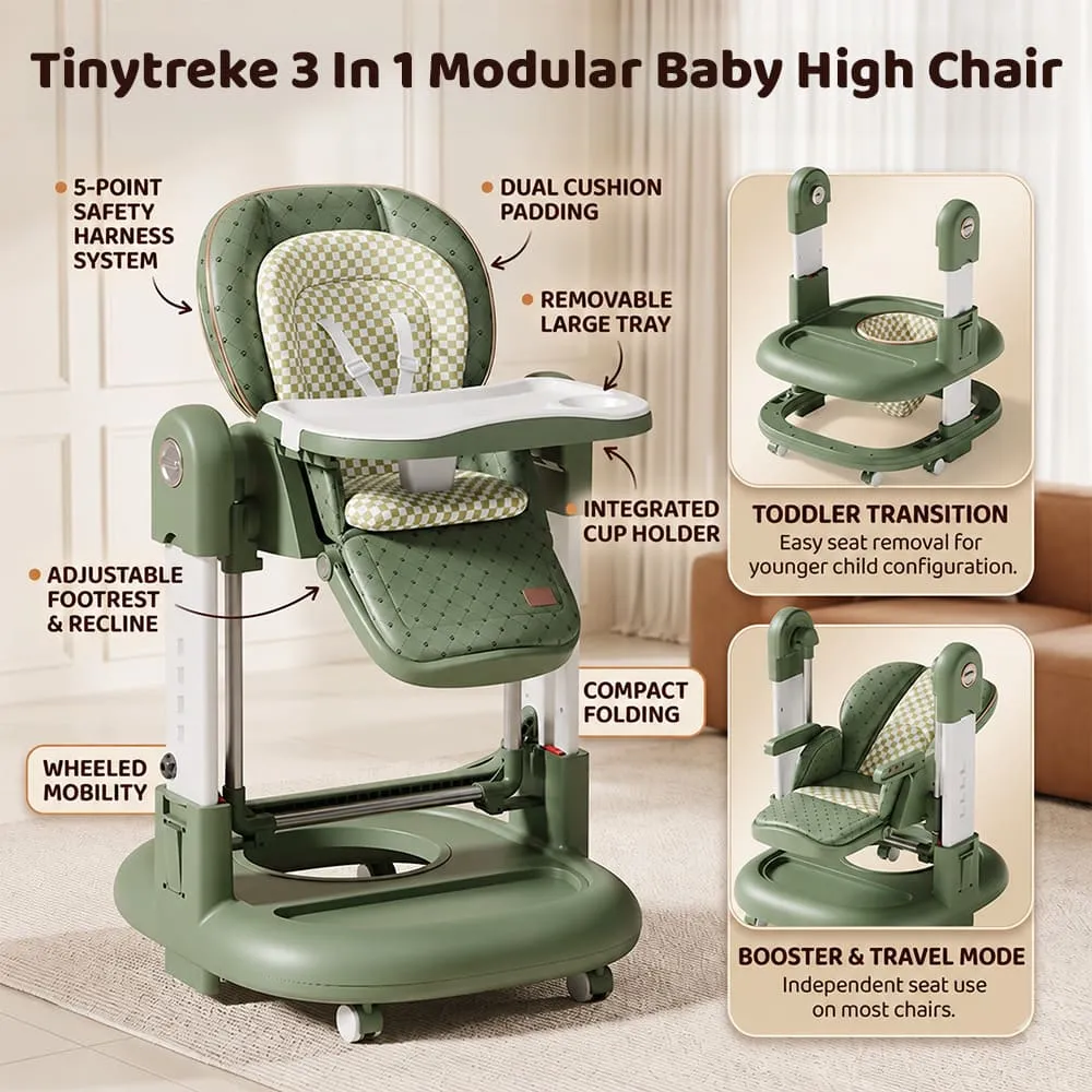features of Tinytrek 3 in 1 Modular Baby High Chair Green