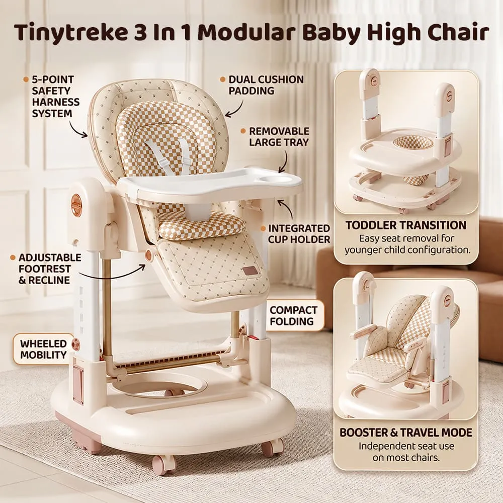 features of Tinytrek 3 in 1 Modular Baby High Chair Khaki