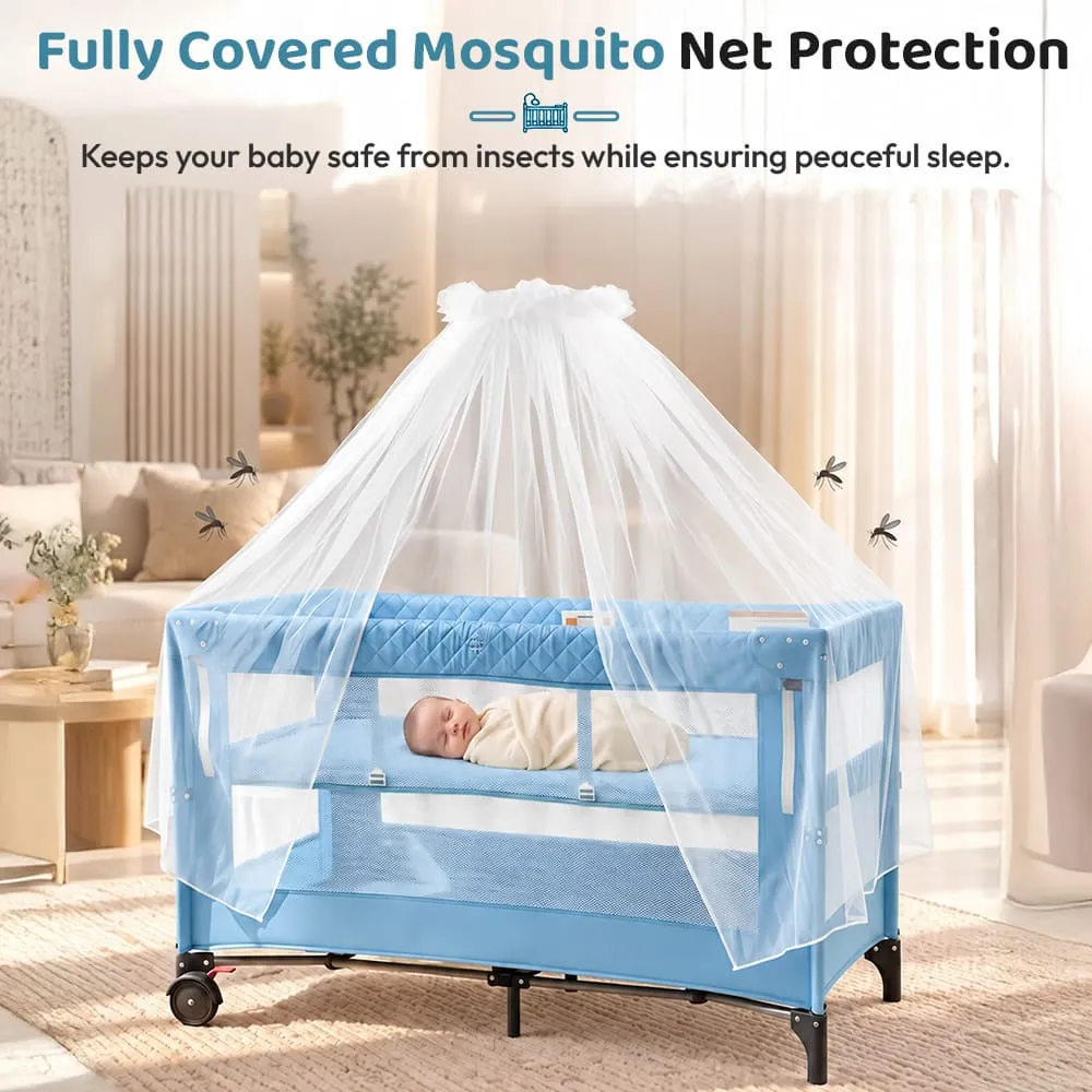 fully covered Cozycove Baby Crib Light Blue