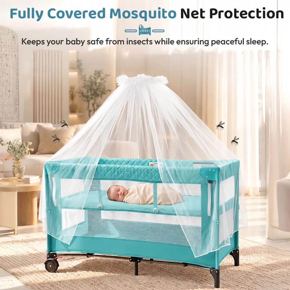 fully covered Cozycove Baby Crib Light green