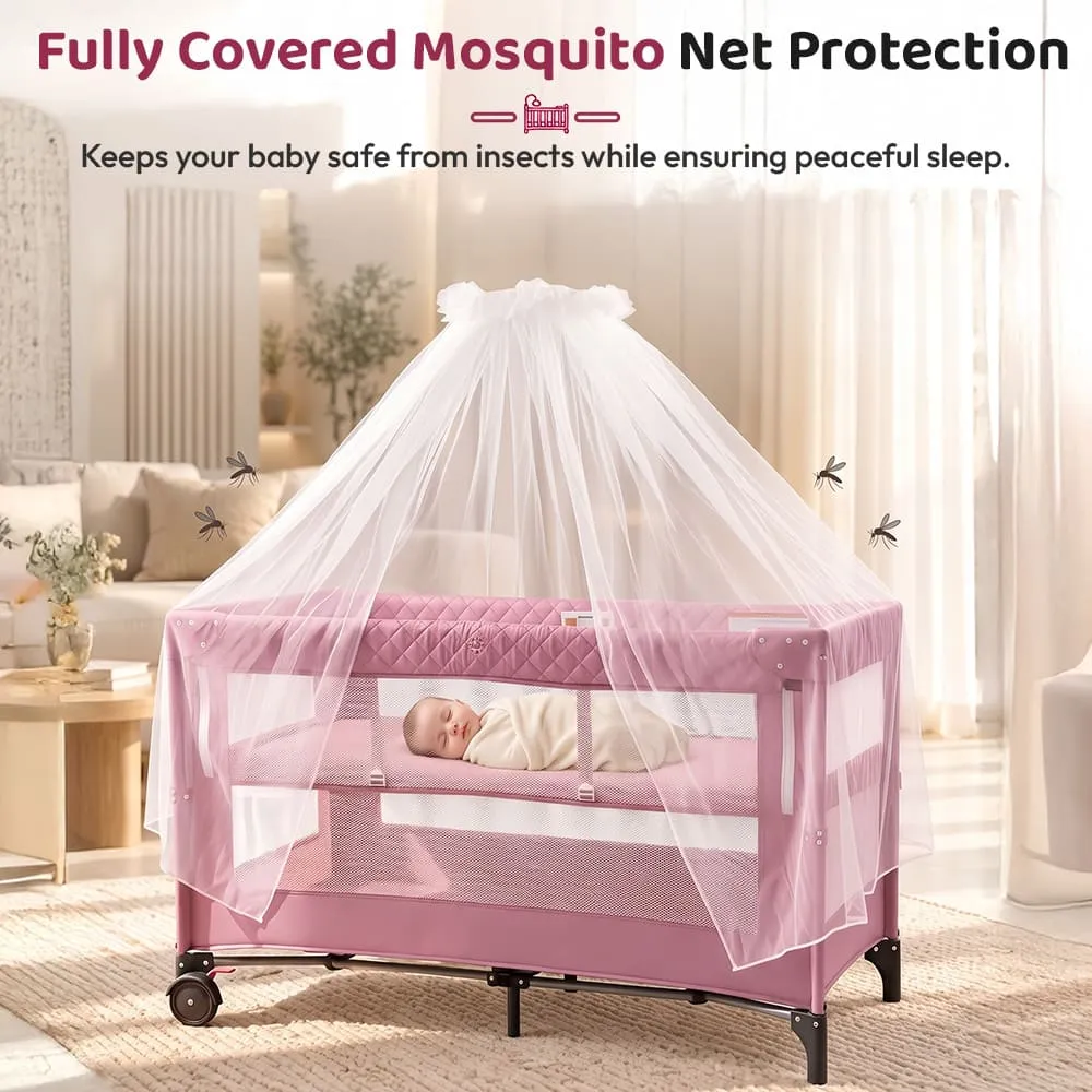 fully covered mosquito net Cozycove Baby Crib Light pink