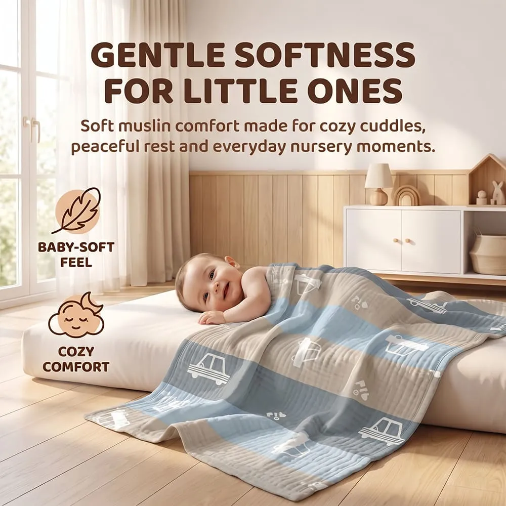 gentle softness Korean Muslin Blanket Car print