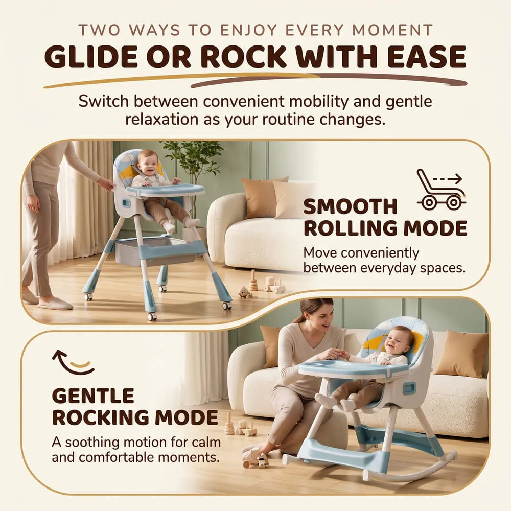 glide and rock Tiny taster baby high Chair blue