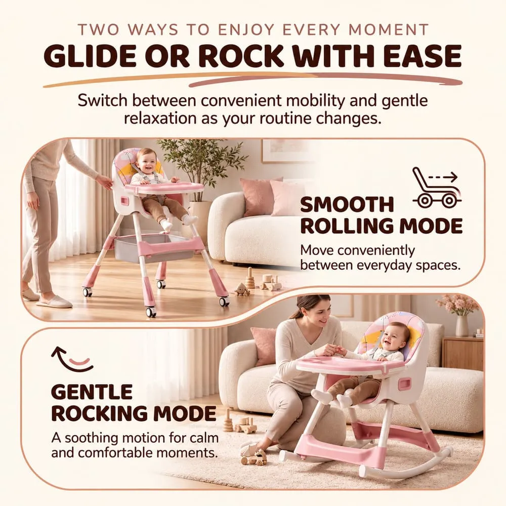 glide or rock Tiny taster baby high Chair pink