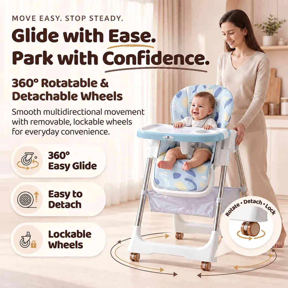 glide with wheels Galaxy high chair blue