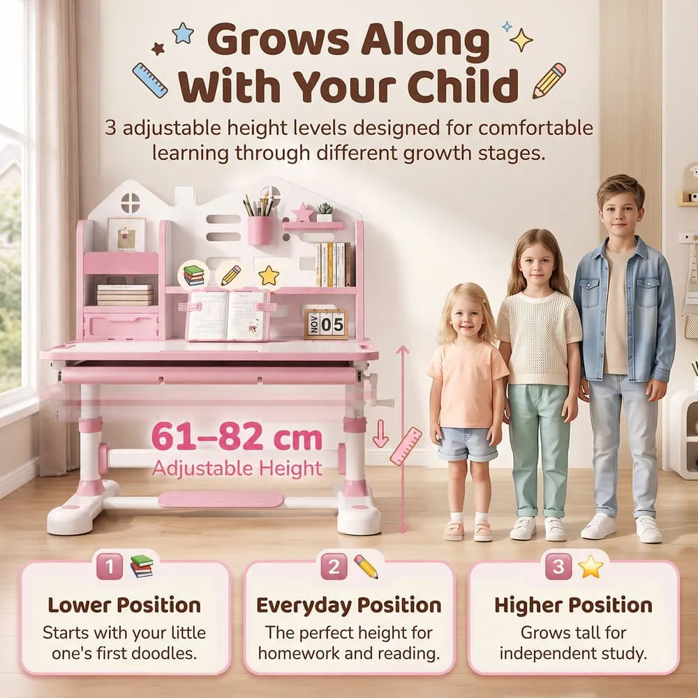 grow along with child Smart Kids Study Table 603 Pink