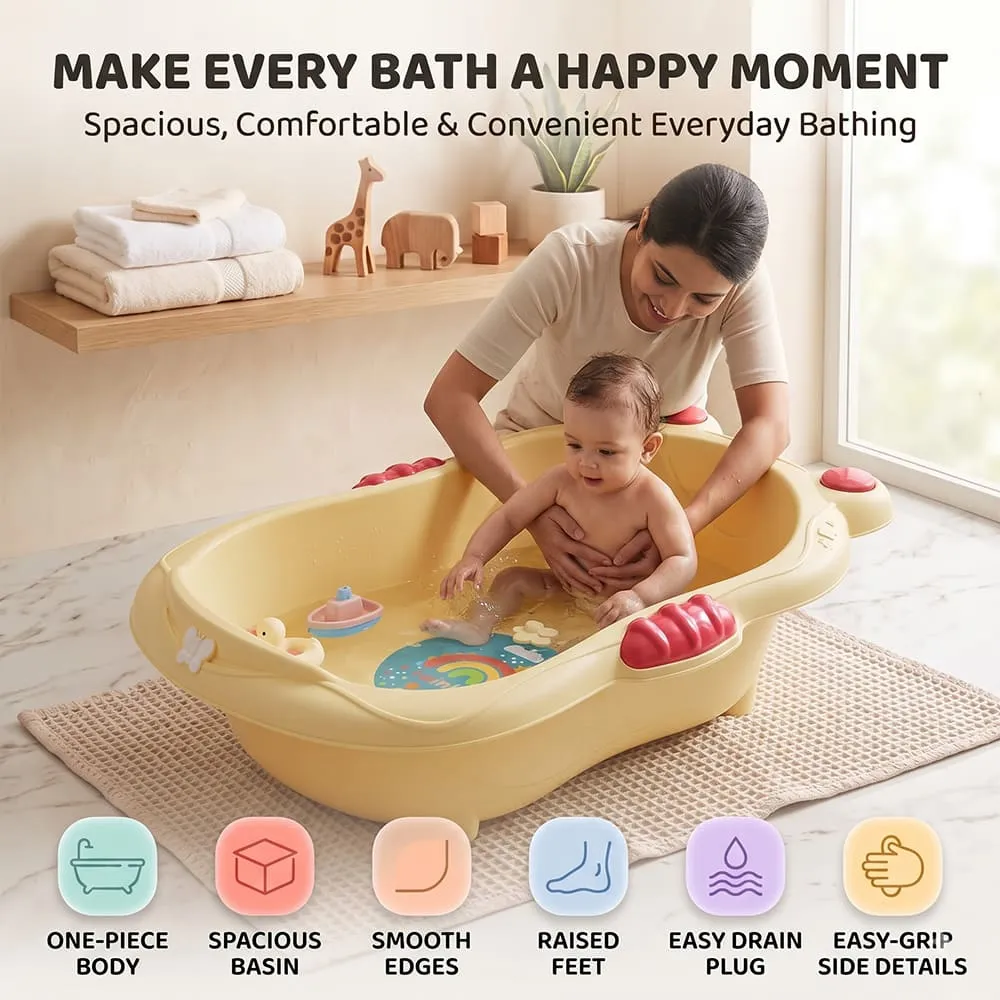 happy moment with Aqua Nest Baby Bathtub without leg without Wheel yellow red