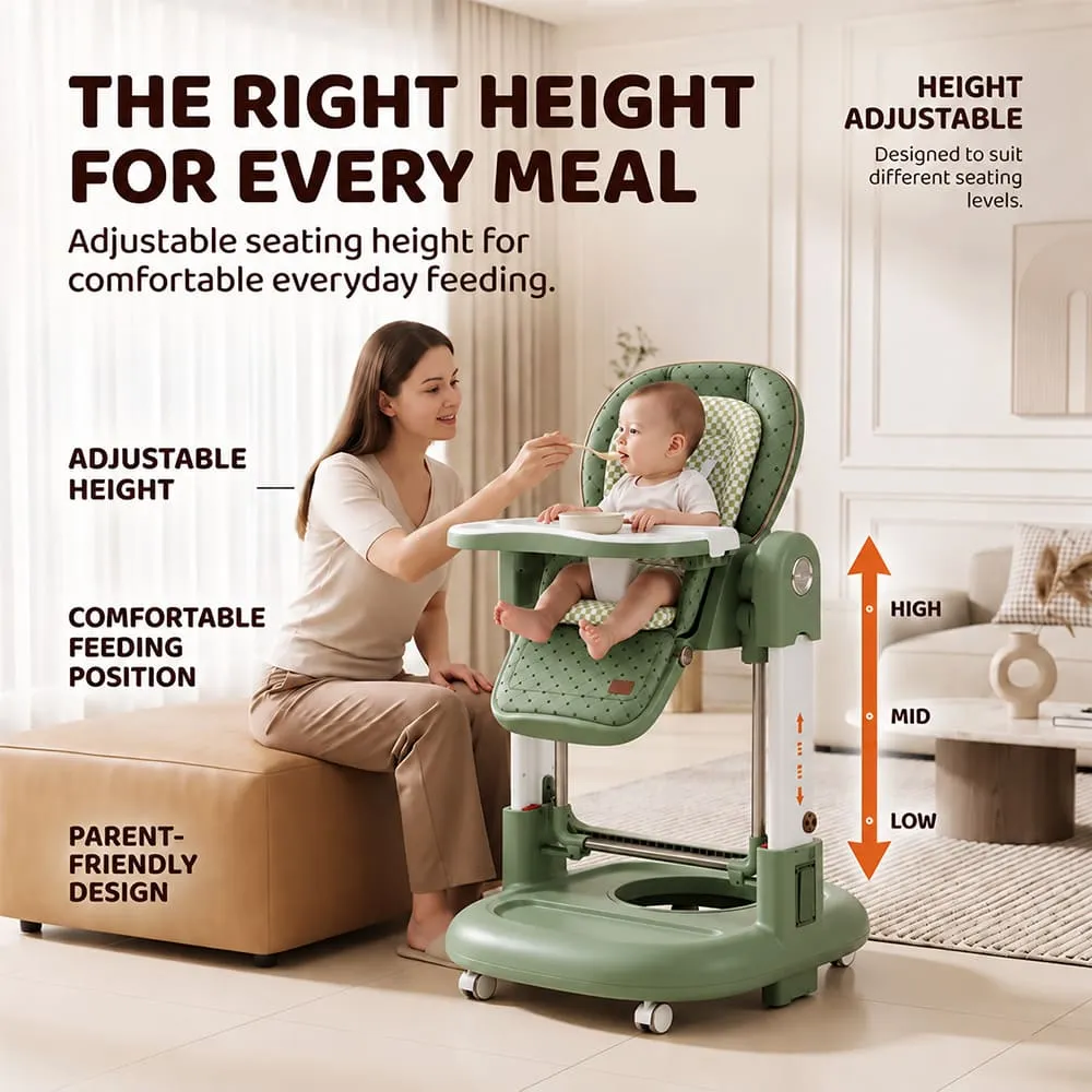 height adjustable Tinytrek 3 in 1 Modular Baby High Chair Green