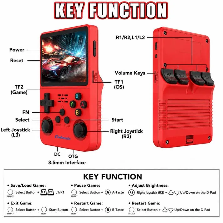 key function Cubonic Xplore R36S Dual RAM Chips Handheld Gaming Console
