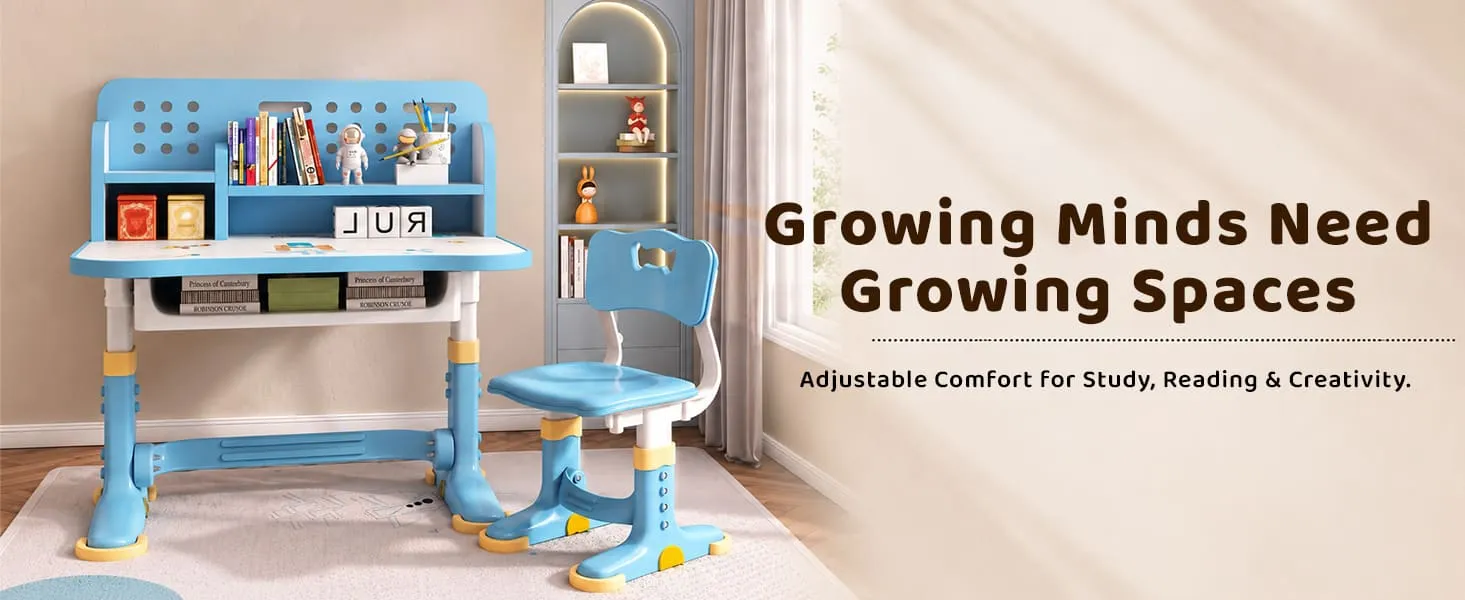Height-Adjustable Kids Study Table and Chair Set
