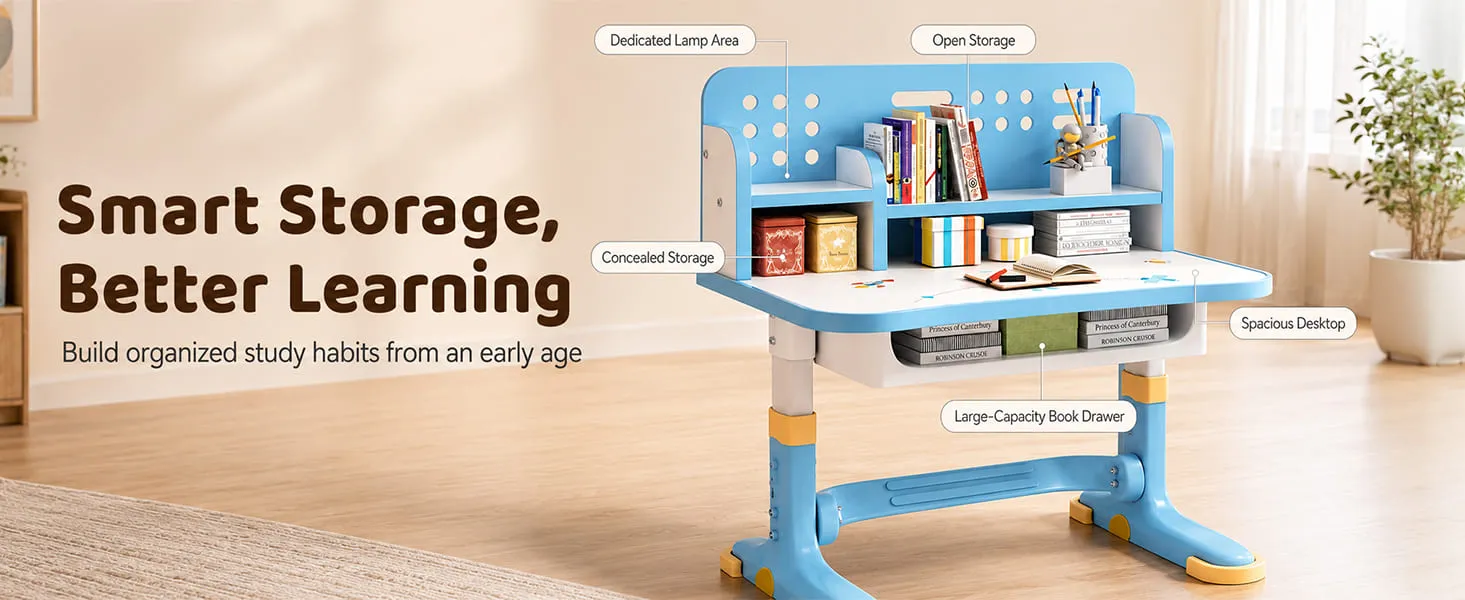 Height-Adjustable Kids Study Table and Chair Set