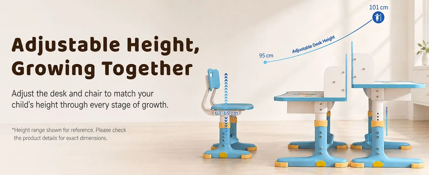 Height-Adjustable Kids Study Table and Chair Set