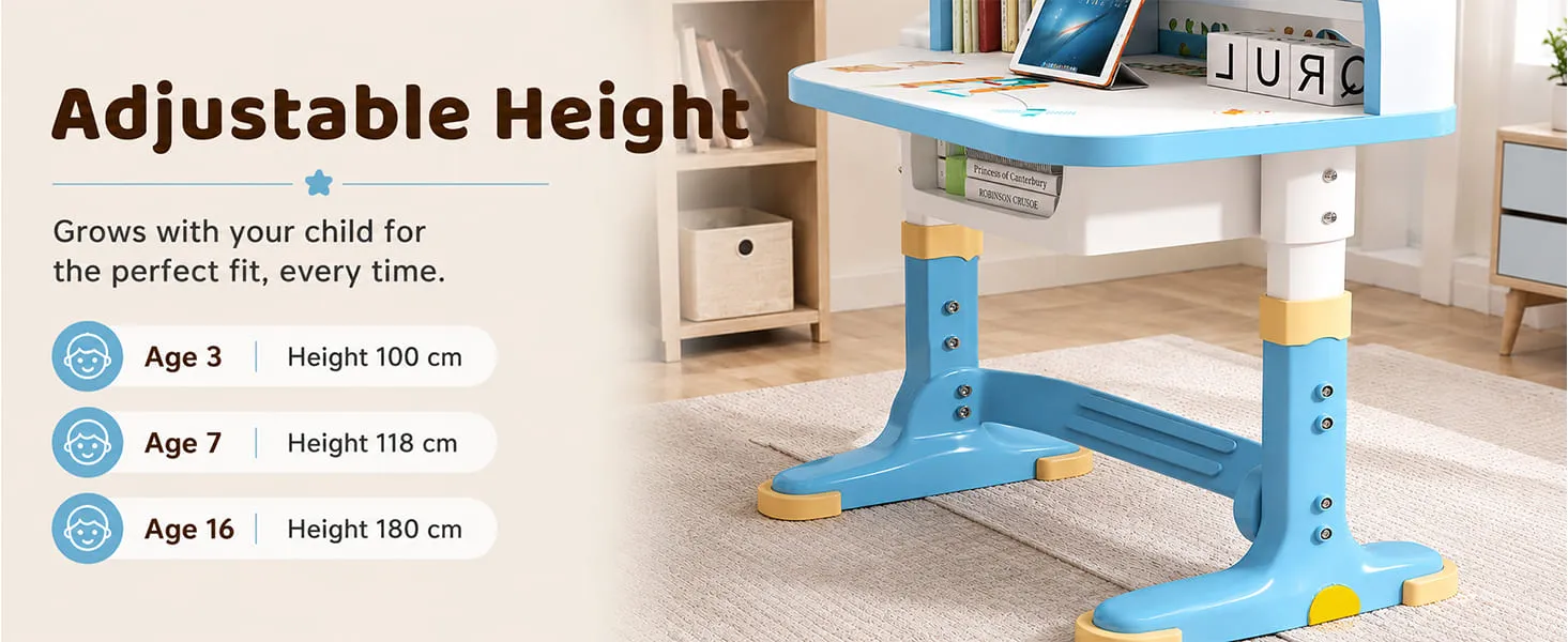 Height-Adjustable Kids Study Table and Chair Set