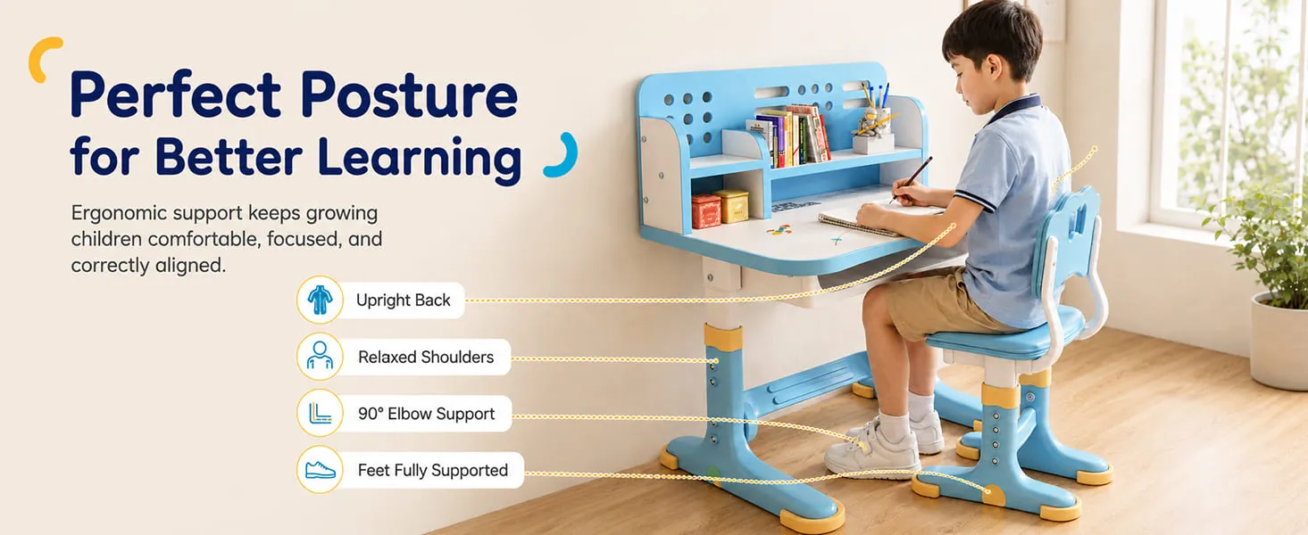 Height-Adjustable Kids Study Table and Chair Set