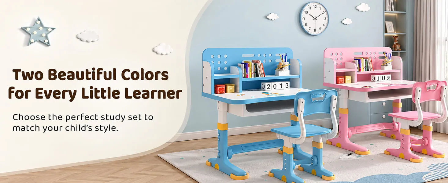 Height-Adjustable Kids Study Table and Chair Set