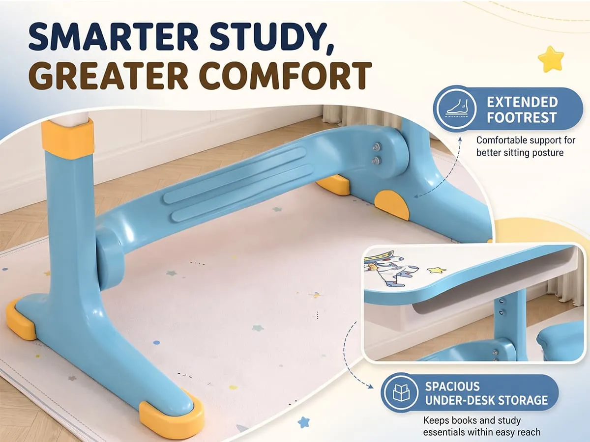 Height-Adjustable Kids Study Table and Chair Set