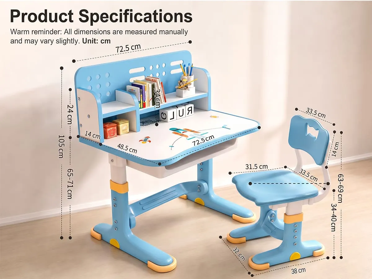 Height-Adjustable Kids Study Table and Chair Set