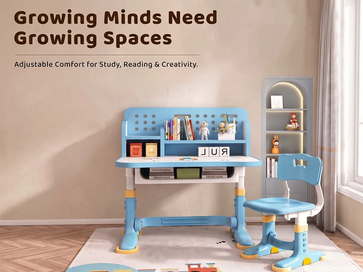 Height-Adjustable Kids Study Table and Chair Set