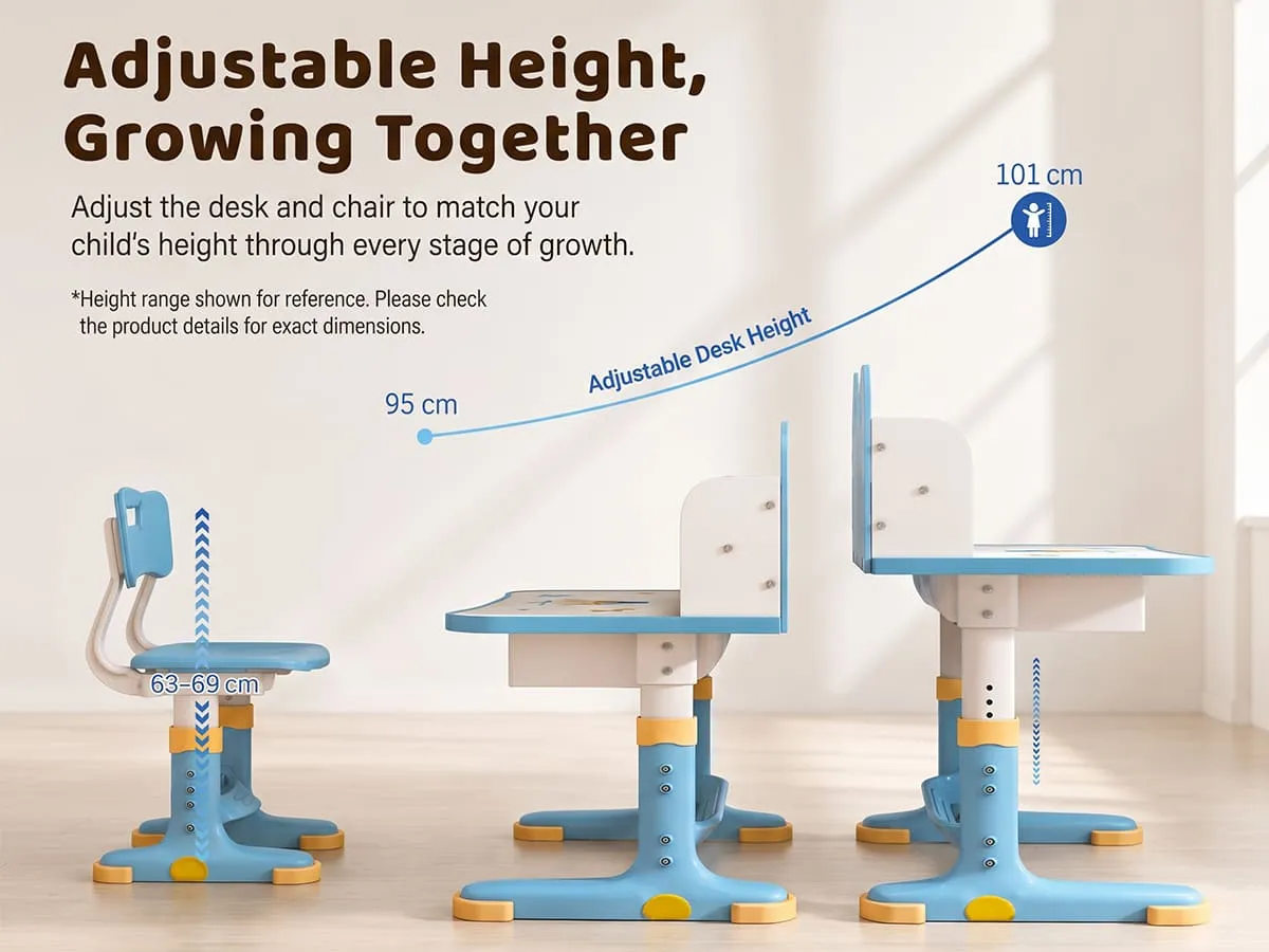 Height-Adjustable Kids Study Table and Chair Set