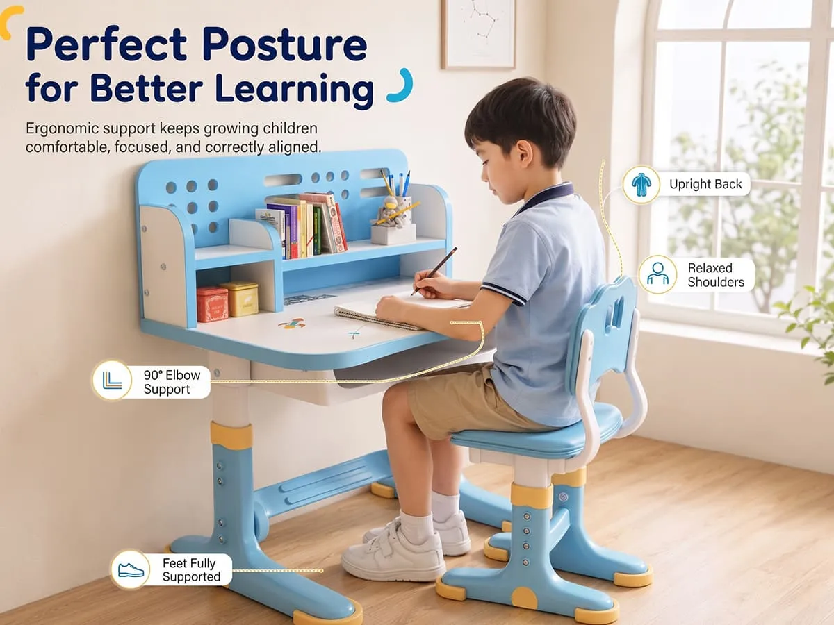 Height-Adjustable Kids Study Table and Chair Set