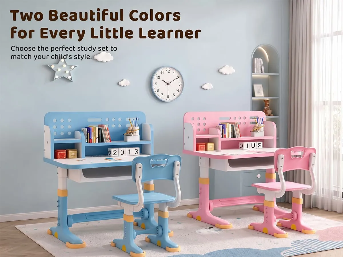 Height-Adjustable Kids Study Table and Chair Set