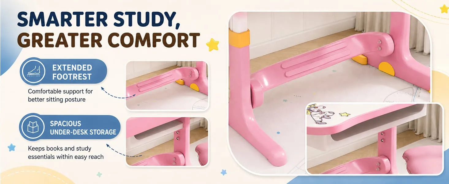 Height-Adjustable Kids Study Table and Chair Set